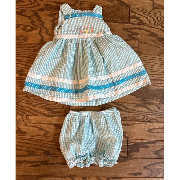 Youngland Baby Gingham Dress & Bloomers Set Pastel Embroidered Spring Outfit - Picture 1 of 4